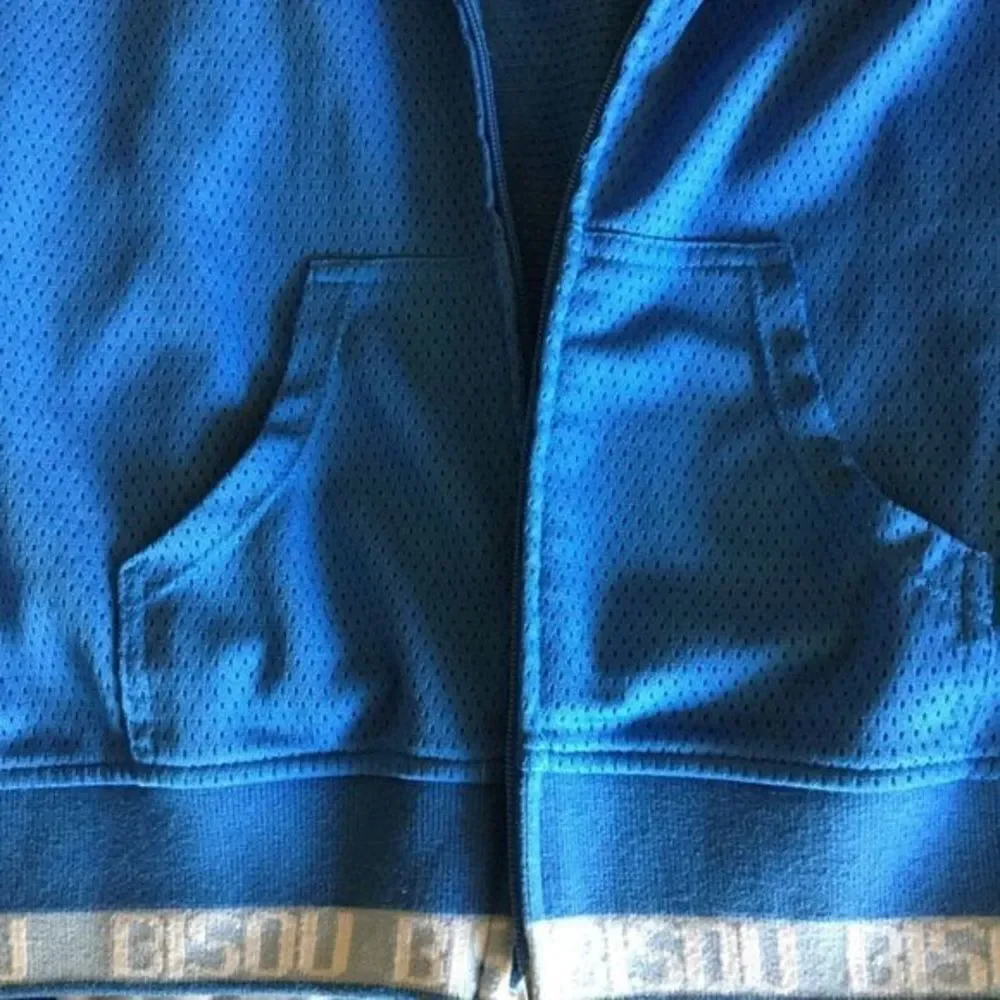 Bisou Bisou Sport Marine Blue‎ Perforated Zip Front Hoodie M